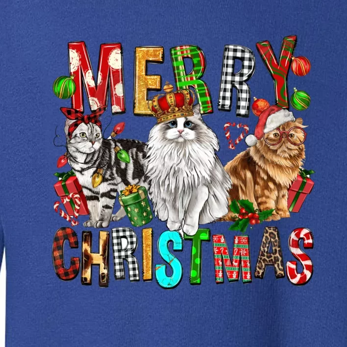 Merry Christmas Cat Santa Hat Pajamas Christmas Cat Lover Great Gift Toddler Sweatshirt