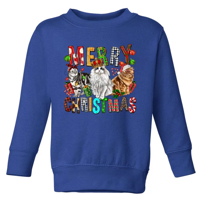 Merry Christmas Cat Santa Hat Pajamas Christmas Cat Lover Great Gift Toddler Sweatshirt