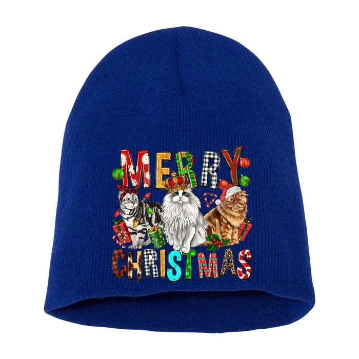 Merry Christmas Cat Santa Hat Pajamas Christmas Cat Lover Great Gift Short Acrylic Beanie