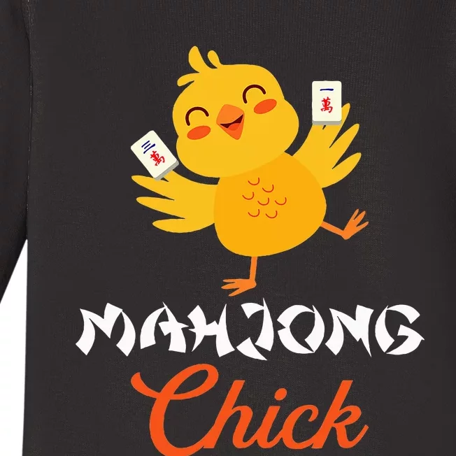 Mahjong Chick Chinese Board Game Mah Jongg Player Baby Long Sleeve Bodysuit