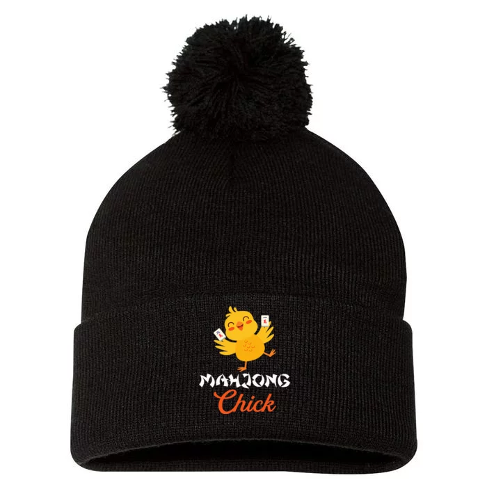 Mahjong Chick Chinese Board Game Mah Jongg Player Pom Pom 12in Knit Beanie