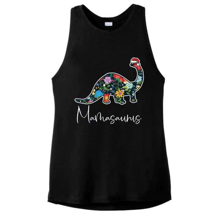 Mamasaurus Christmas Cute Floral Brontosaurus Dinosaur Mom Gift Ladies Tri-Blend Wicking Tank