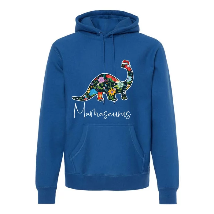 Mamasaurus Christmas Cute Floral Brontosaurus Dinosaur Mom Gift Premium Hoodie