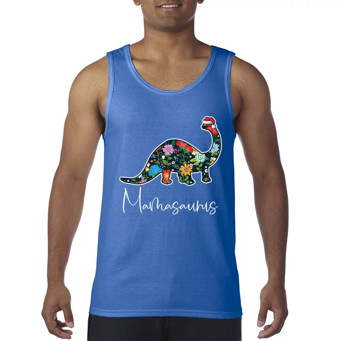 Mamasaurus Christmas Cute Floral Brontosaurus Dinosaur Mom Gift Tank Top