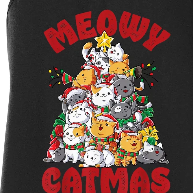 Meowy Catmas Cat Christmas Tree Xmas Girls Boy Funny Santa Women's Racerback Tank