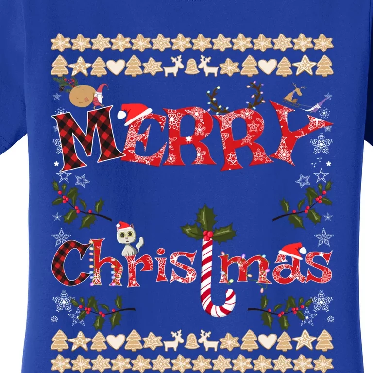 Merry Christmas Cute Gnome Snowflakes Gingerbread Ugly Xmas Cool Gift Women's T-Shirt