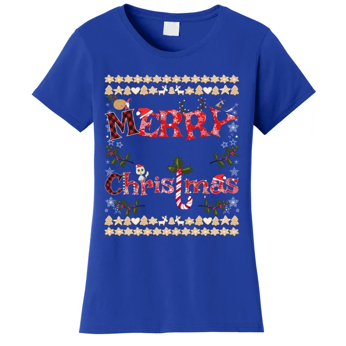 Merry Christmas Cute Gnome Snowflakes Gingerbread Ugly Xmas Cool Gift Women's T-Shirt