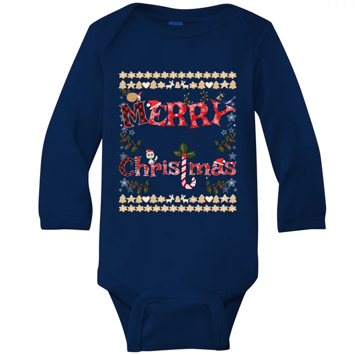 Merry Christmas Cute Gnome Snowflakes Gingerbread Ugly Xmas Cool Gift Baby Long Sleeve Bodysuit