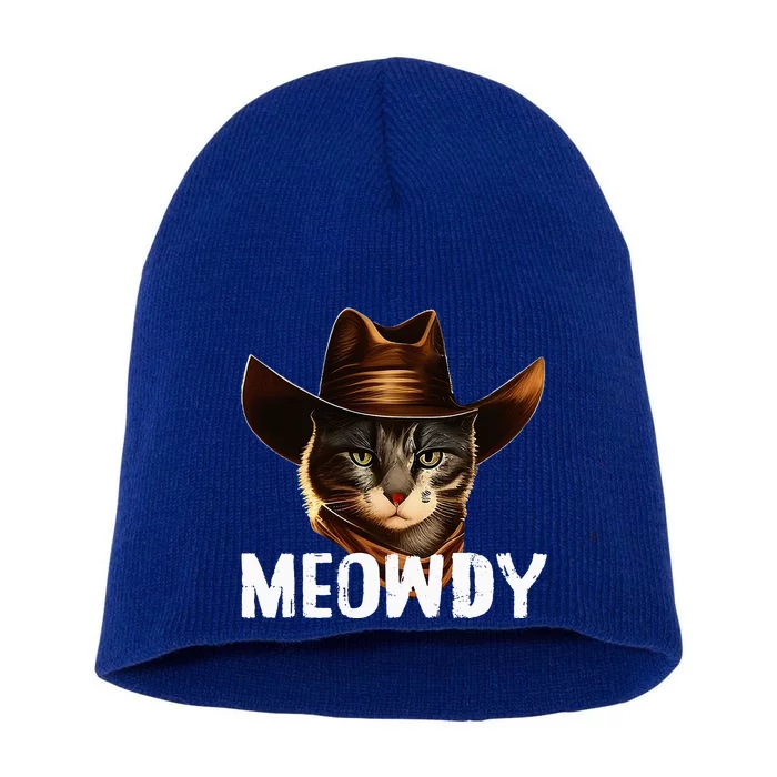 Meowdy Cat Cowboy Funny Cat Meme Short Acrylic Beanie