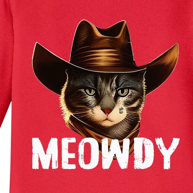 Meowdy Cat Cowboy Funny Cat Meme Baby Long Sleeve Bodysuit