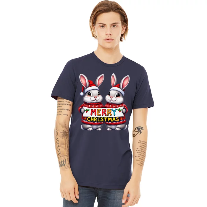 Merry Christmas Cute Bunny Duo Holiday Premium T-Shirt