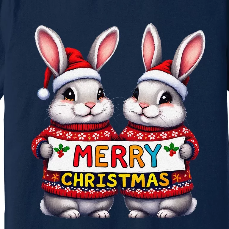 Merry Christmas Cute Bunny Duo Holiday Premium T-Shirt