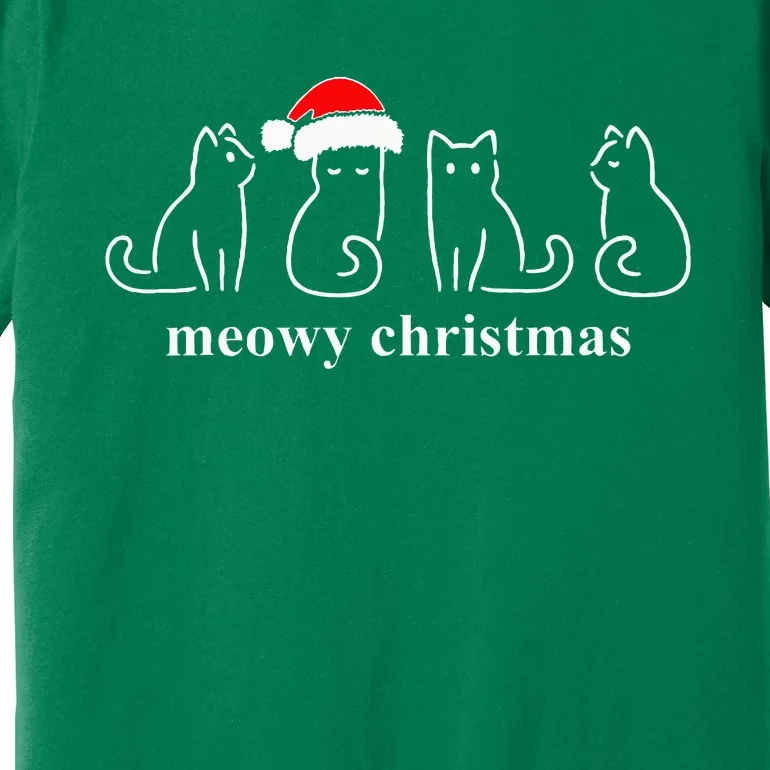 Meowy Catmas Cat Christmas Cute Kitten Cats Santa Hat Xmas Premium T-Shirt