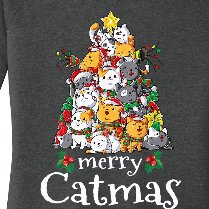 Merry Catmas  Cat Dad Cat Mom Christmas Cat Women's Perfect Tri Tunic Long Sleeve Shirt