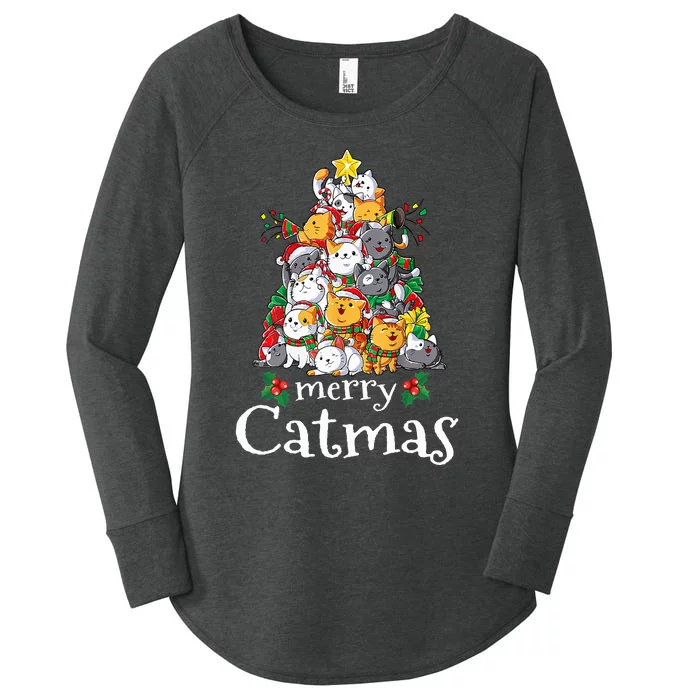 Merry Catmas  Cat Dad Cat Mom Christmas Cat Women's Perfect Tri Tunic Long Sleeve Shirt