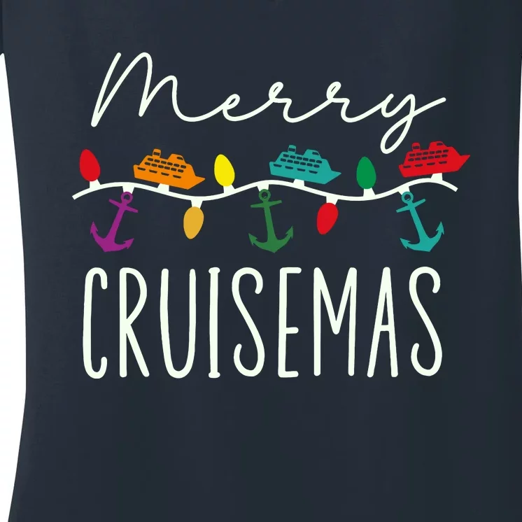 Merry Cruisemas Cruise Christmas Xmas Pajamas Holiday Funny Women's V-Neck T-Shirt