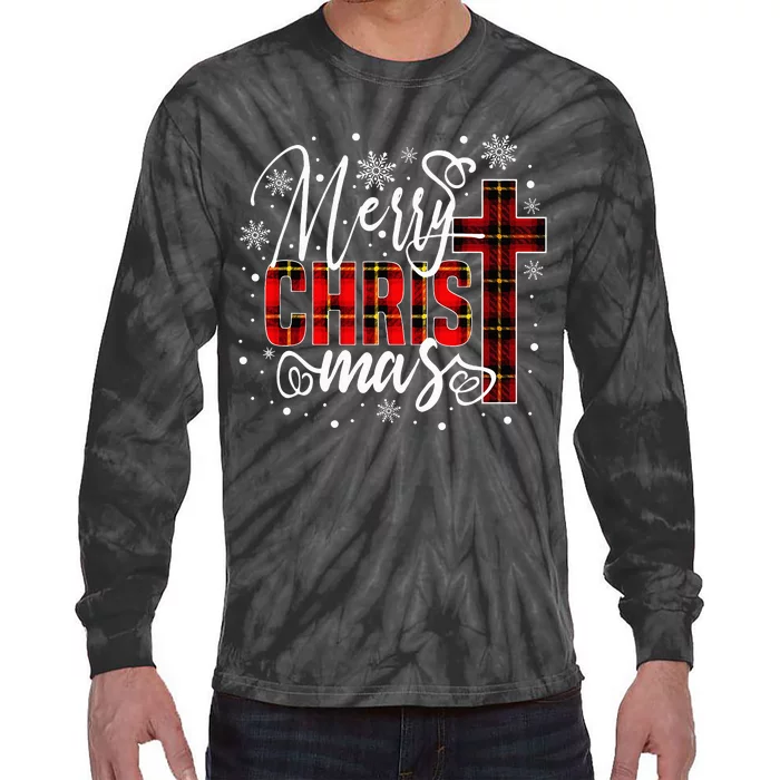 merry christmas christ cross butiflo plaid red xmas holiday Tie-Dye Long Sleeve Shirt