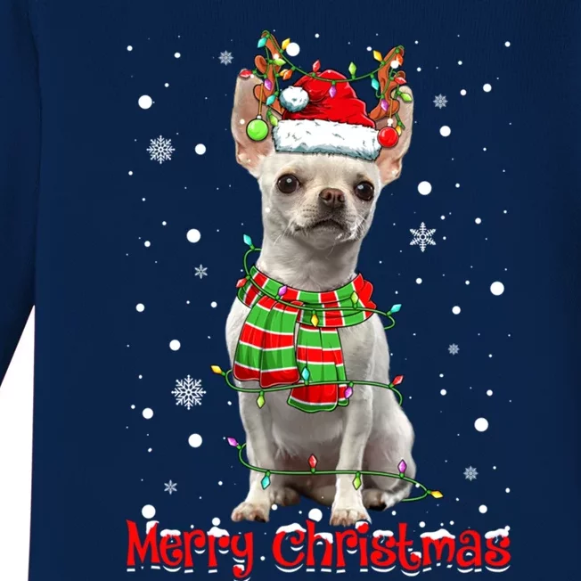 Merry Christmas Cute Chihuahua Dog Xmas Lights Pajama Great Gift Baby Long Sleeve Bodysuit