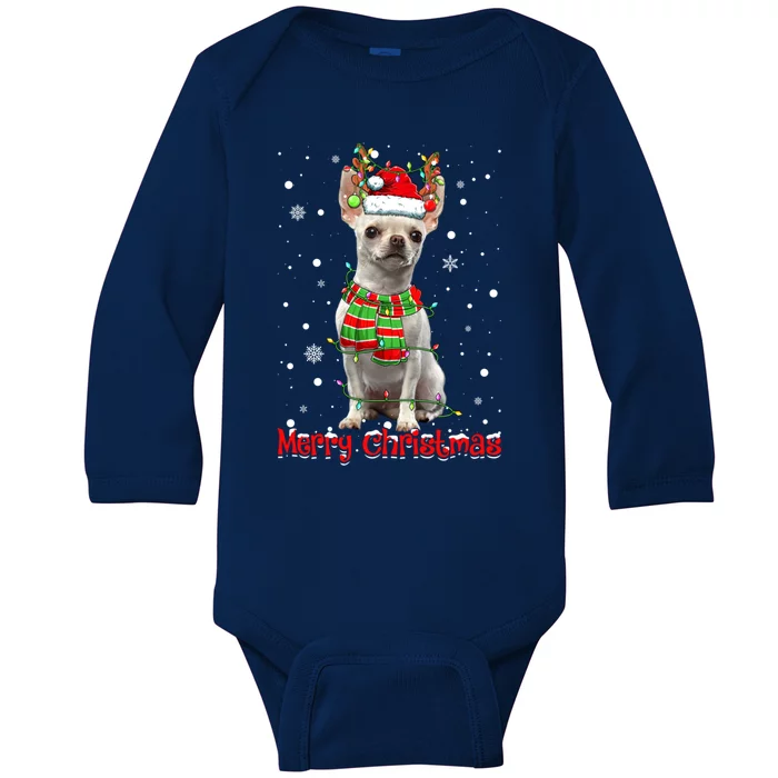 Merry Christmas Cute Chihuahua Dog Xmas Lights Pajama Great Gift Baby Long Sleeve Bodysuit