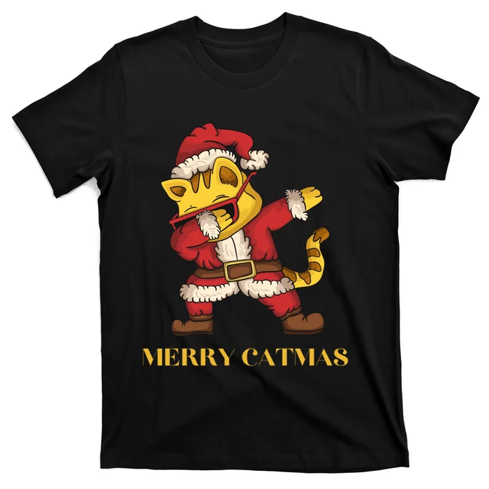 Merry Catmas - Christmas Cat in Santa Outfit. Cat Lovers T-Shirt