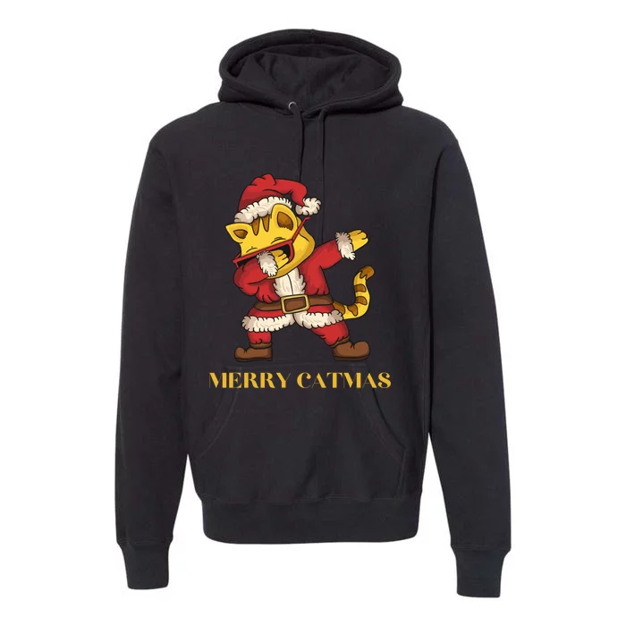 Merry Catmas - Christmas Cat in Santa Outfit. Cat Lovers Premium Hoodie