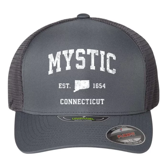 Mystic Connecticut Ct Vintage Athletic Sports Flexfit Unipanel Trucker Cap