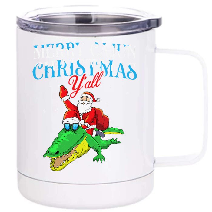 Merry Cajun Christmas Yall Funny Louisiana Bayou Xmas Front & Back 12oz Stainless Steel Tumbler Cup