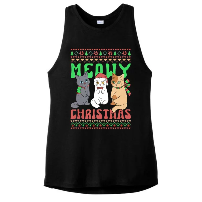 Meowy Catmas Cat Xmas Family Merry Christmas Tank Top Ladies Tri-Blend Wicking Tank