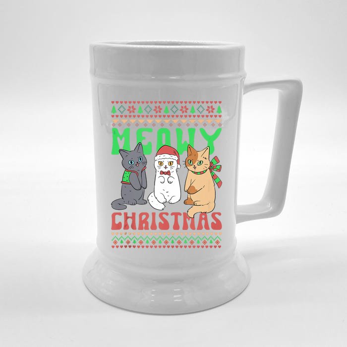 Meowy Catmas Cat Xmas Family Merry Christmas Tank Top Front & Back Beer Stein