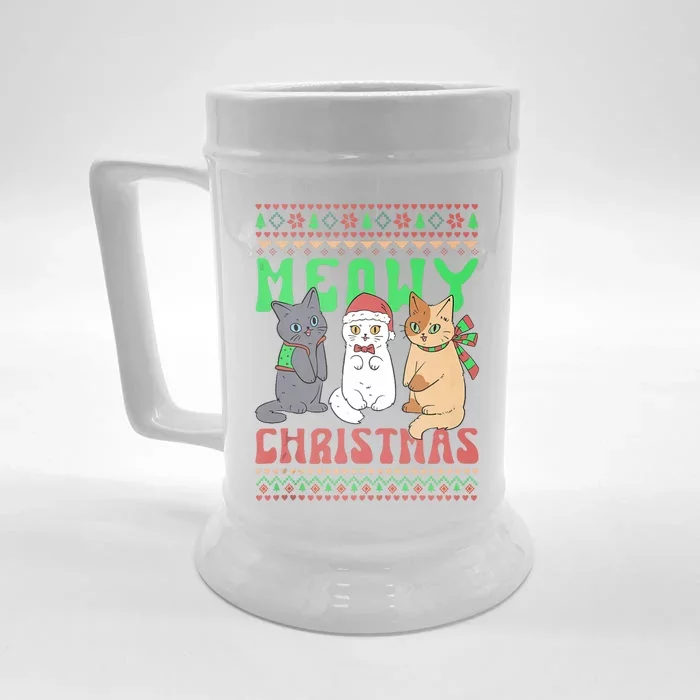 Meowy Catmas Cat Xmas Family Merry Christmas Tank Top Front & Back Beer Stein