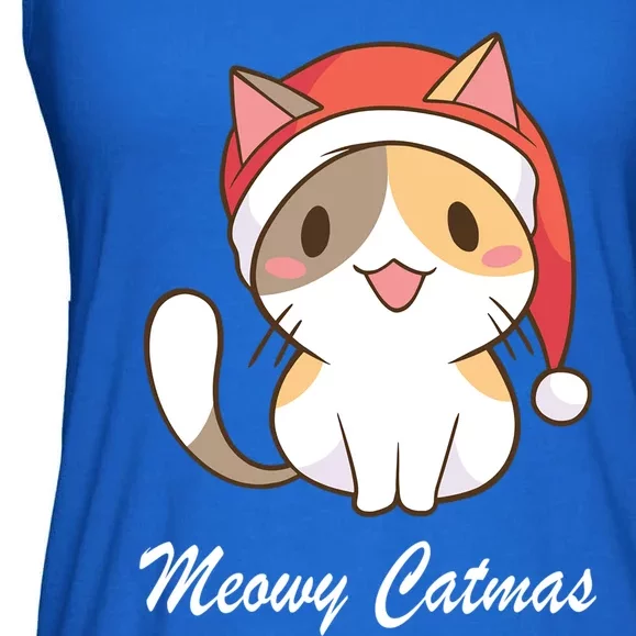 Meowy Catmas Christmas Hat Cute Cat Christmas Cool Gift Ladies Essential Flowy Tank