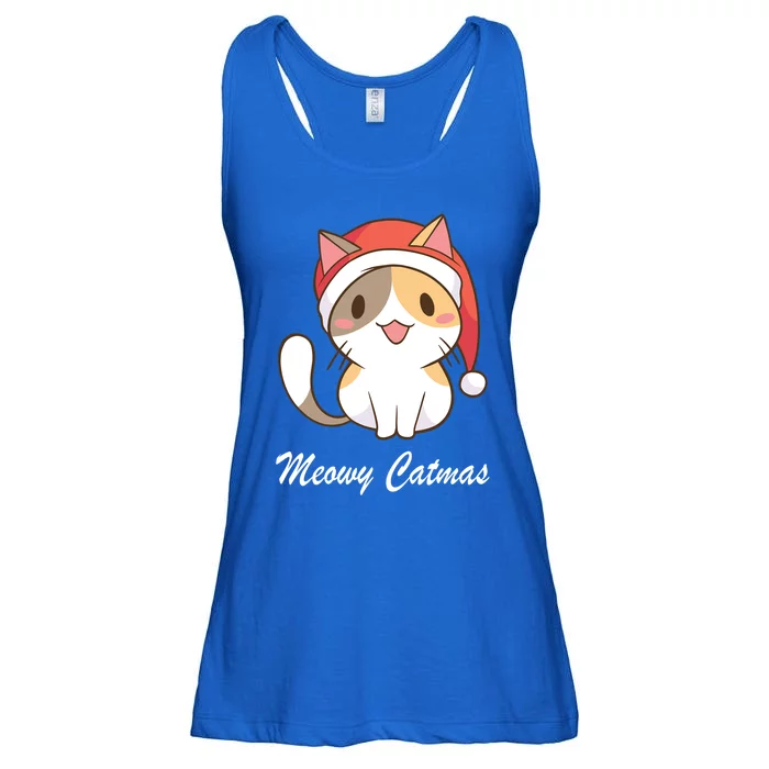 Meowy Catmas Christmas Hat Cute Cat Christmas Cool Gift Ladies Essential Flowy Tank