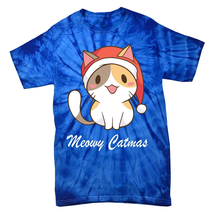 Meowy Catmas Christmas Hat Cute Cat Christmas Cool Gift Tie-Dye T-Shirt