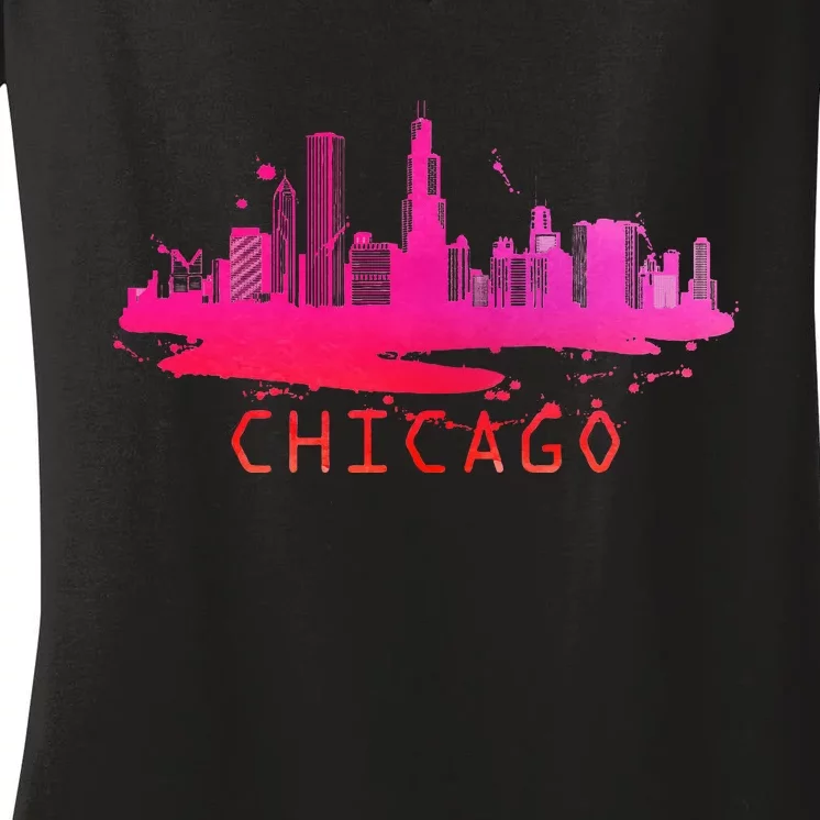 Modern Chicago Cityscape Souvenir Chicago Skyline Women's V-Neck T-Shirt