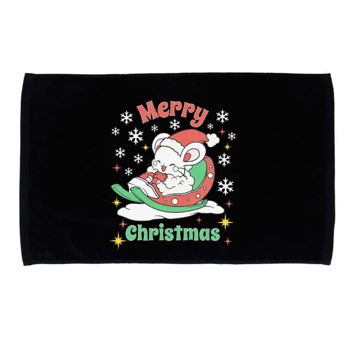 Merry Christmas Cute Mouse Winter Sleigh Microfiber Hand Towel