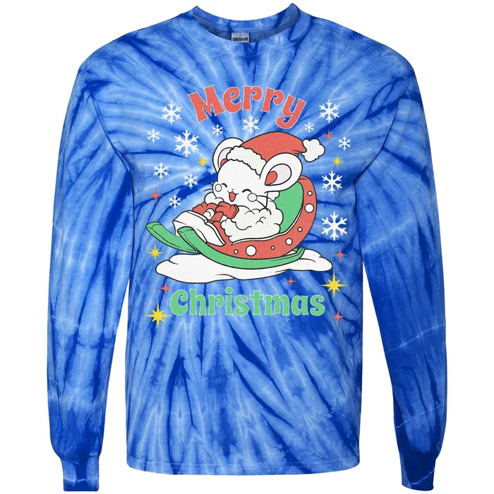 Merry Christmas Cute Mouse Winter Sleigh Tie-Dye Long Sleeve Shirt