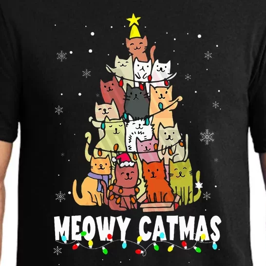 Meowy Catmas Cat Christmas Tree Xmas Funny Santa Pajama Set