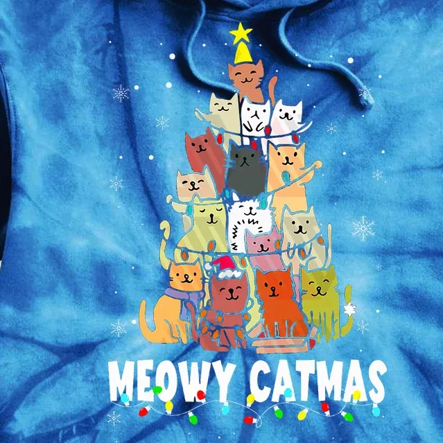 Meowy Catmas Cat Christmas Tree Xmas Funny Santa Tie Dye Hoodie