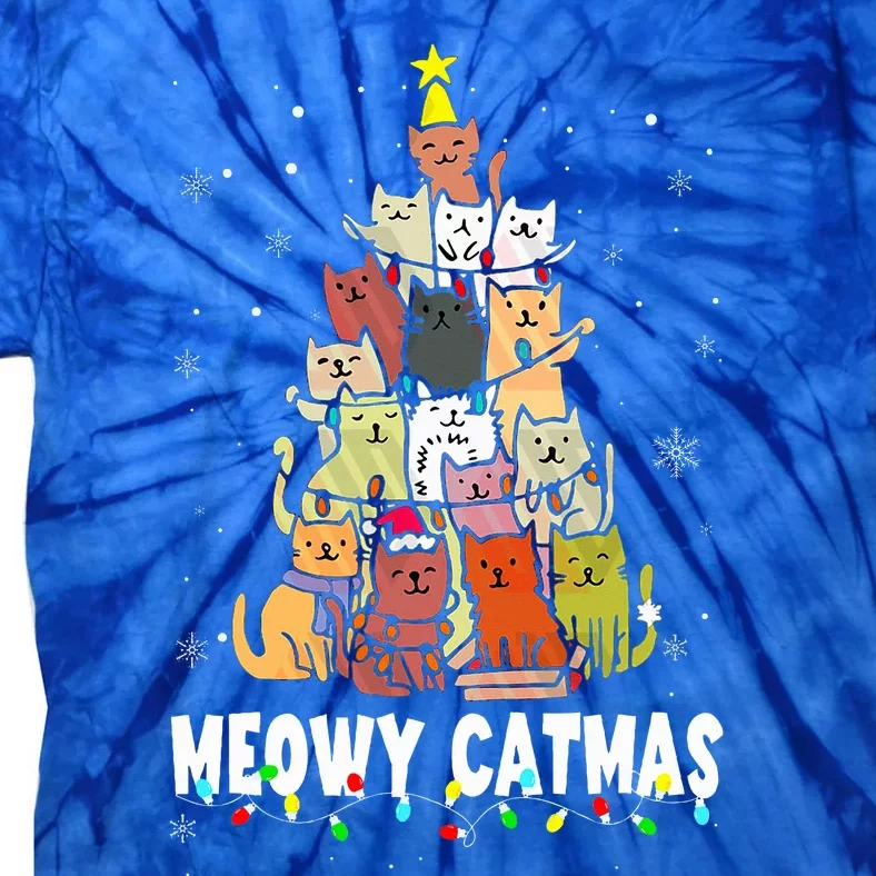 Meowy Catmas Cat Christmas Tree Xmas Funny Santa Tie-Dye T-Shirt