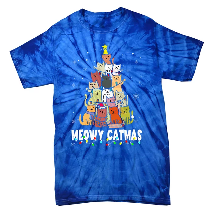 Meowy Catmas Cat Christmas Tree Xmas Funny Santa Tie-Dye T-Shirt