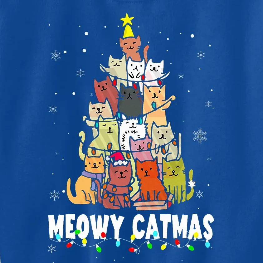 Meowy Catmas Cat Christmas Tree Xmas Funny Santa Kids Sweatshirt