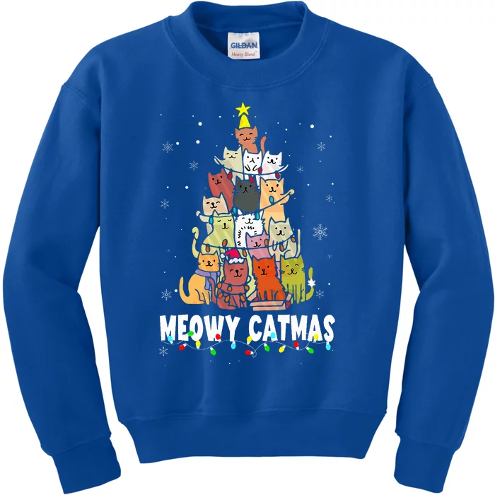 Meowy Catmas Cat Christmas Tree Xmas Funny Santa Kids Sweatshirt