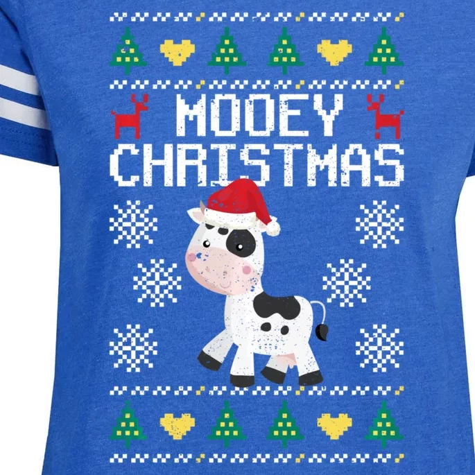 Mooey Christmas Cow Santa Claus Hat Xmas Farmer Animal Enza Ladies Jersey Football T-Shirt