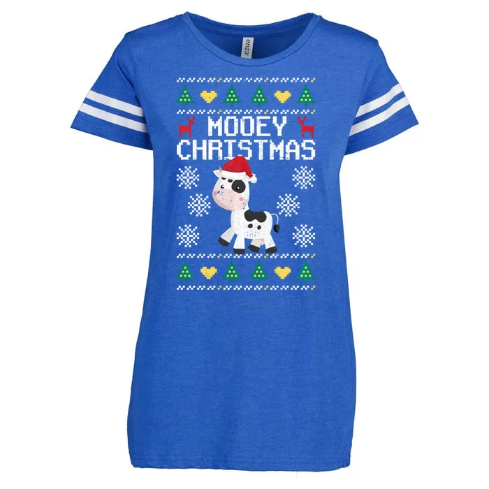 Mooey Christmas Cow Santa Claus Hat Xmas Farmer Animal Enza Ladies Jersey Football T-Shirt