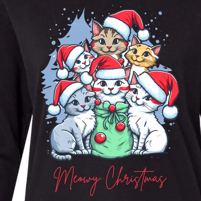 Meowy Christmas Cat Lover Holiday Womens Cotton Relaxed Long Sleeve T-Shirt