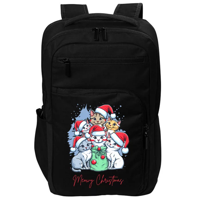 Meowy Christmas Cat Lover Holiday Impact Tech Backpack