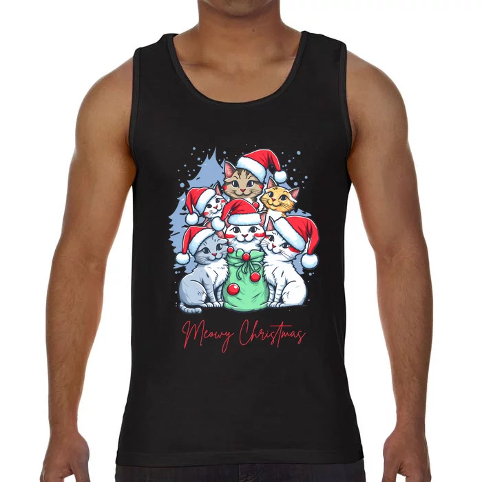 Meowy Christmas Cat Lover Holiday Comfort Colors® Tank Top