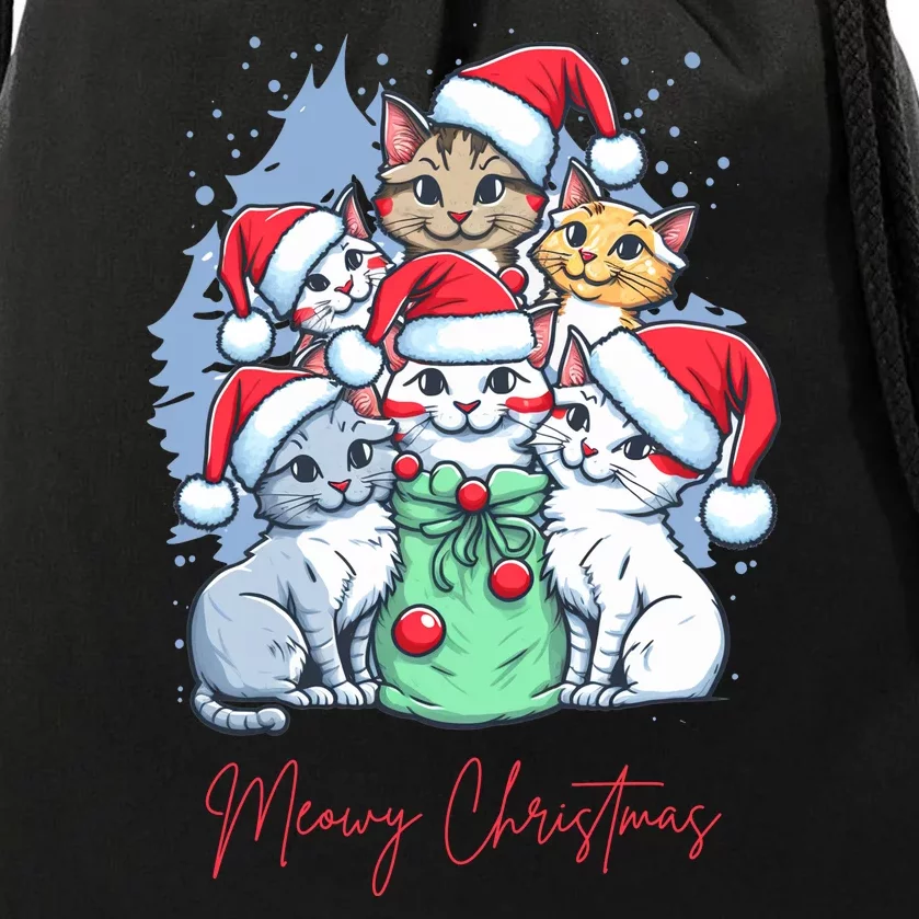 Meowy Christmas Cat Lover Holiday Drawstring Bag