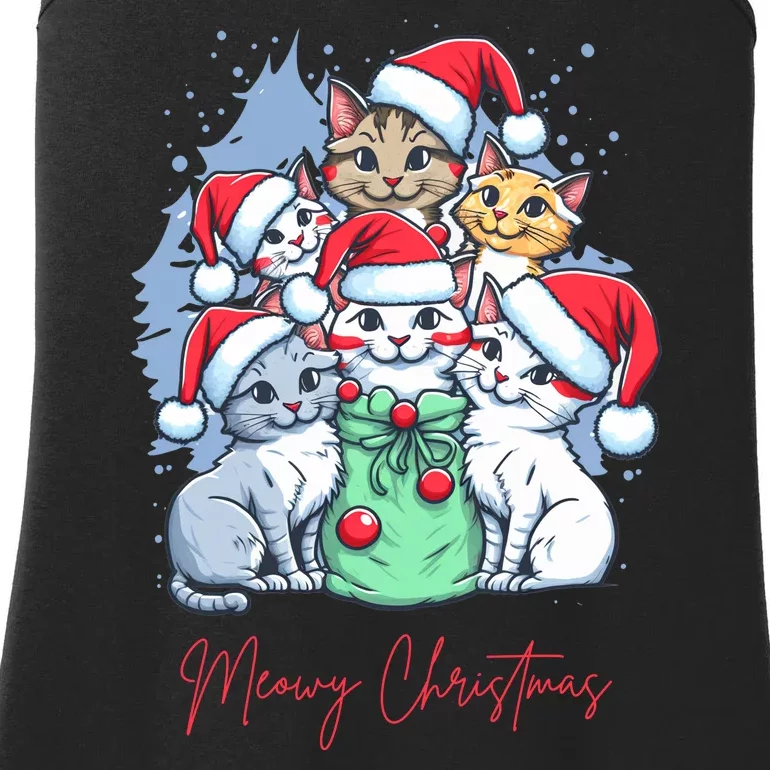 Meowy Christmas Cat Lover Holiday Ladies Essential Tank