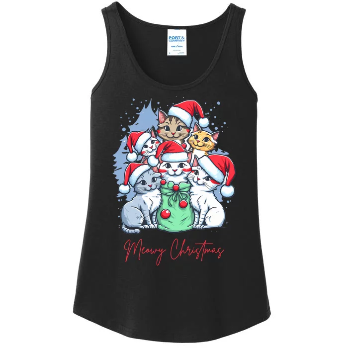 Meowy Christmas Cat Lover Holiday Ladies Essential Tank